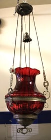 Victorian Parlor Lamp w/Unusual Cranberry Shade