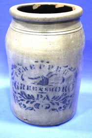 1880s T F.Reppert Greensboro, PA Stoneware Jar