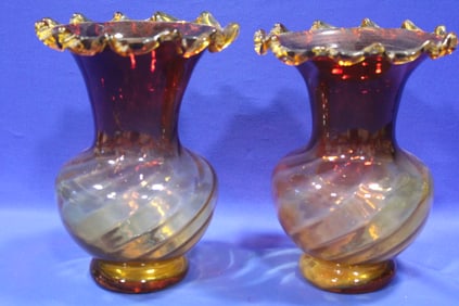 Mt Washington Amberina Mantle Vases