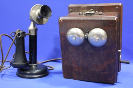 1900s Gracraft Bakelight Candlestick Phone & Box