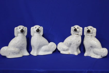 2 Pair Mid-19th C Tall Staffordshire Dogs