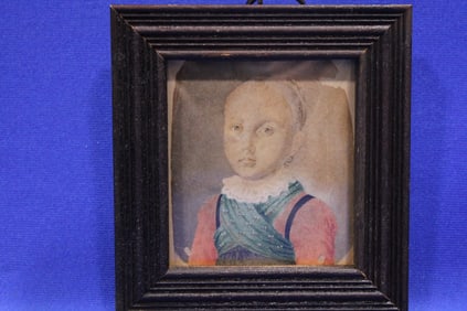Small Watercolor Portrait of Young Girl Dated 1816