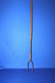 19th C Forged Iron Hearth Fork Stamped Ebersole