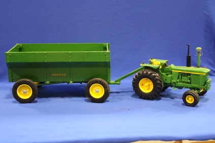 Cast Iron John Deere Tractor & Grain Wagon