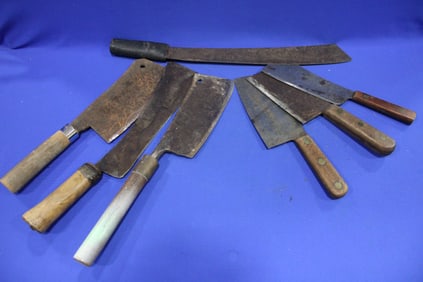 Antique Machete & 5 Meat Cleavers