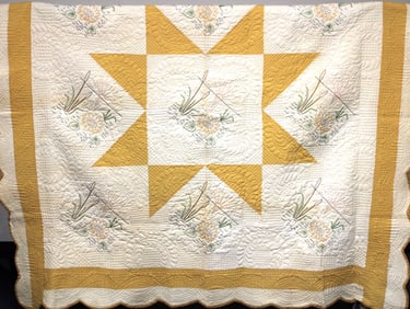Mustard Border Cross-Stitched Quilt