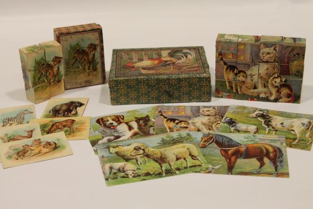 2 Sets of Victorian Era Picture Blocks: 2 Victorian Block Picture Puzzles / Blocks in Original Boxes
