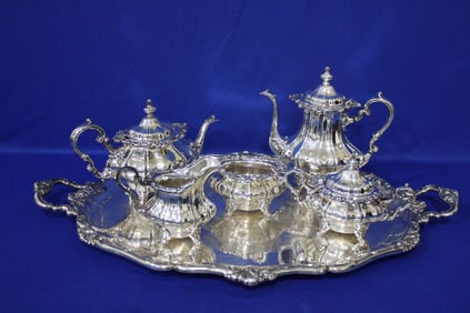 Gorham Rosewood SP Tea & Coffee Set w/ Tray