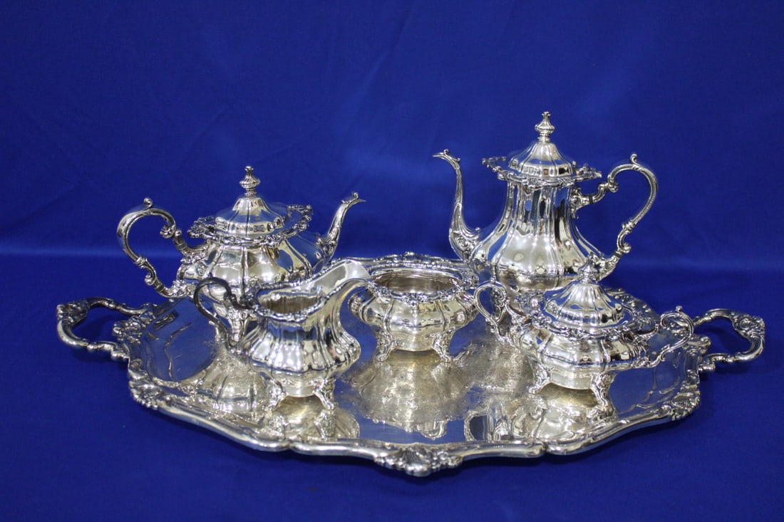 Gorham Rosewood SP Tea & Coffee Set w/ Tray