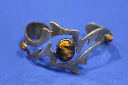 Signed Texco Silver Bracelet w/ Tiger Eye Stone