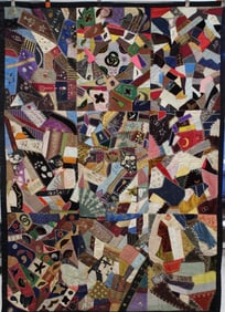 Dated 1891 GREAT Needlework Images Crazy Quilt