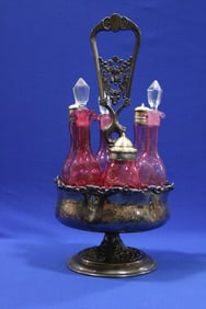Cranberry Wilcox Silverplate Cruet Set