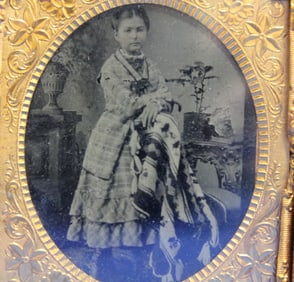 Rare 19th C Tin Type of Girl w/ Her Quilt