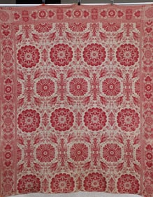 Red & Ecru Bird of Paradise Coverlet