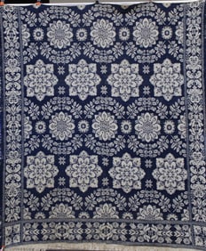 Navy & White Large Center Florals Coverlet
