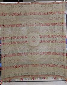 Red Green Ecru Coverlet Alternating Color Bands
