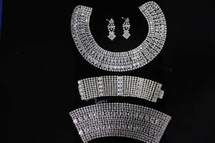 Large Extra Wide Rhinestone Matching Jewelry Set