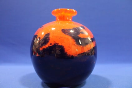 Orange & Black Art Glass Vase