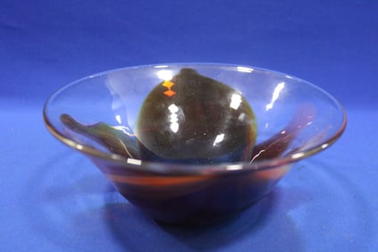 Baker Art Glass Bowl - Cranberry Swirls