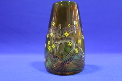 Messinger Studio Art Glass Vase w/ Flowers