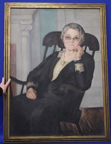 Very Large Early 20th C Portrait of Lady In Rocker