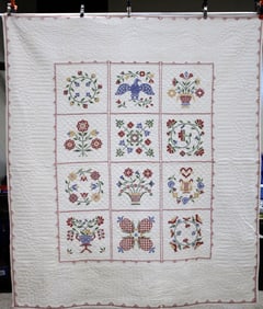 Embroidered Floral Squares w/ Federal Eagle Quilt