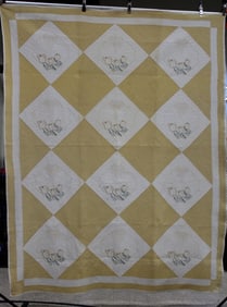 Yellow & White Embroidered Quilt Tulip Border