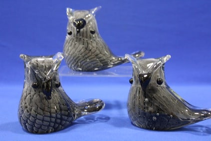 Trio of Murano Art Glass Owls