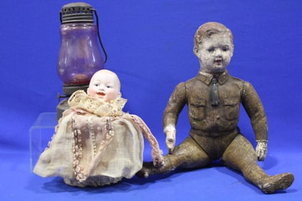 1917 Doughboy, Bisque Head Doll, Skating Lamp