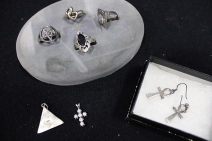 Group of Sterling Jewelry Rings, Earrings, Pendants