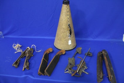 Group of Antique Ice Skates & Megaphone