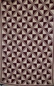 Pair Matching Burgundy & Beige Diamond Quilts