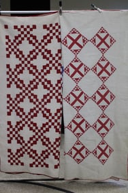 Red White Goose Track w/ Cross & Irish Chain Quilts