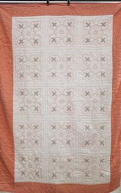 Pink Border w/ Floral Embroidery Quilt