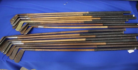 16 Antique Golf Clubs w/ Hickory Shafts