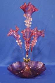 1890s Victorian Cranberry Glass Epergne