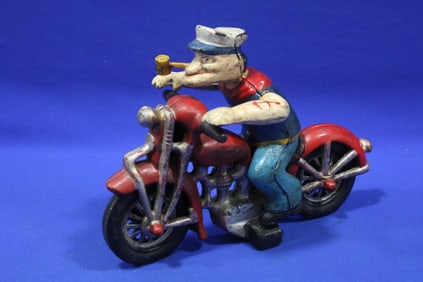 Cast Iron Reproduction Popeye on Patrol Motorcycle