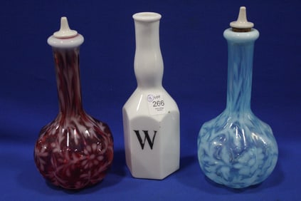 3 Barber Bottles Daisy & Fern  Colored Glass & Other