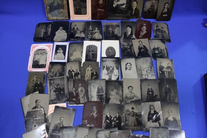 Group of 59 Tintype Images, one w/ Memorial Hair