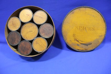 Mid-19th C Cylinder Box Spice Cabinet w/ Containers