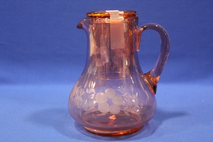 Cranberry Etched Tumble-Up Pitcher w/ Tumbler