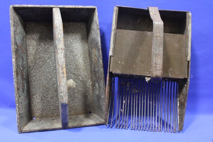 Antique Cranberry Scoop & Blue Painted Utensil Tray