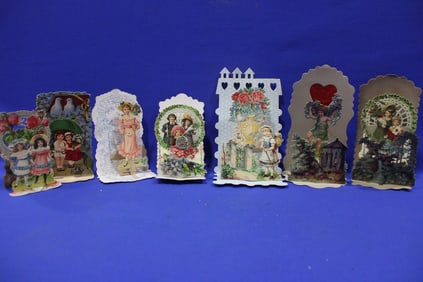7 Fold-Out Valentine Cards Early1900s