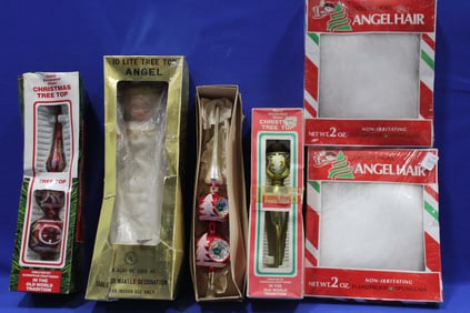 4 Christmas Blown Glass Tree Top Ornaments