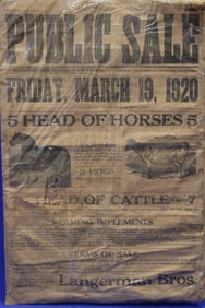1920 Cattle Auction Poster / Broadside Woodville OH