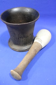 Cast Iron Mortar & Signed Pestle