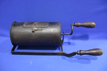 Primitive 19th C Chestnut Roaster w/ Crank Handle