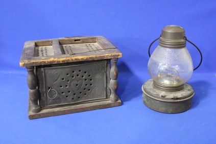 1924 Enbury Lantern & 19th C Footwarmer