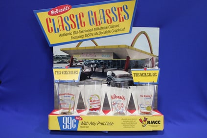 Rare McDonald's Classic Glasses & Display for 1950's