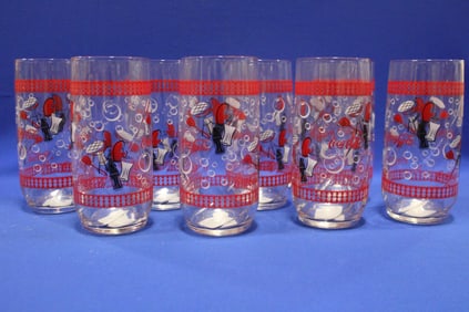 8 Libbey Glass Co BBQ Theme Coca Cola Glasses